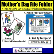 FREE File Folder Activities For Special Education: MOTHERS DAY Matching/Sorting